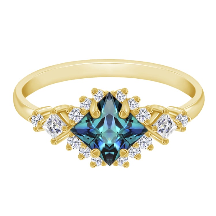 Zlatý prsteň s princess alexandrit a moissanitu 67552