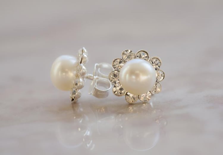 Strieborné náušnice s perlami a kryštálmi Lani 2887