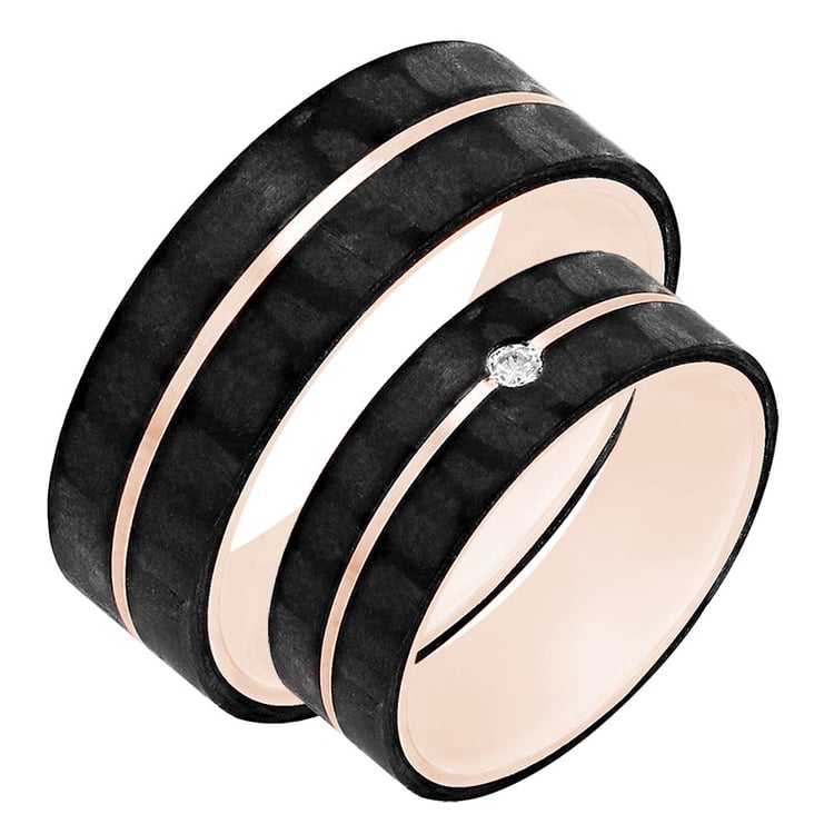 Snubné prstene z karbonu a ružového zlata 80050