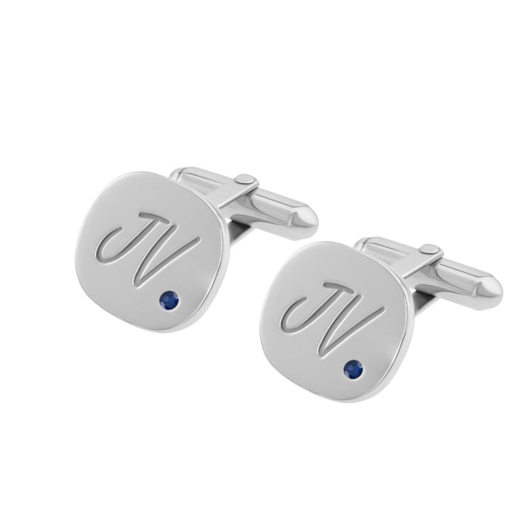 Strieborné manžetové gombíky s gravírom a zafírmi Cassius