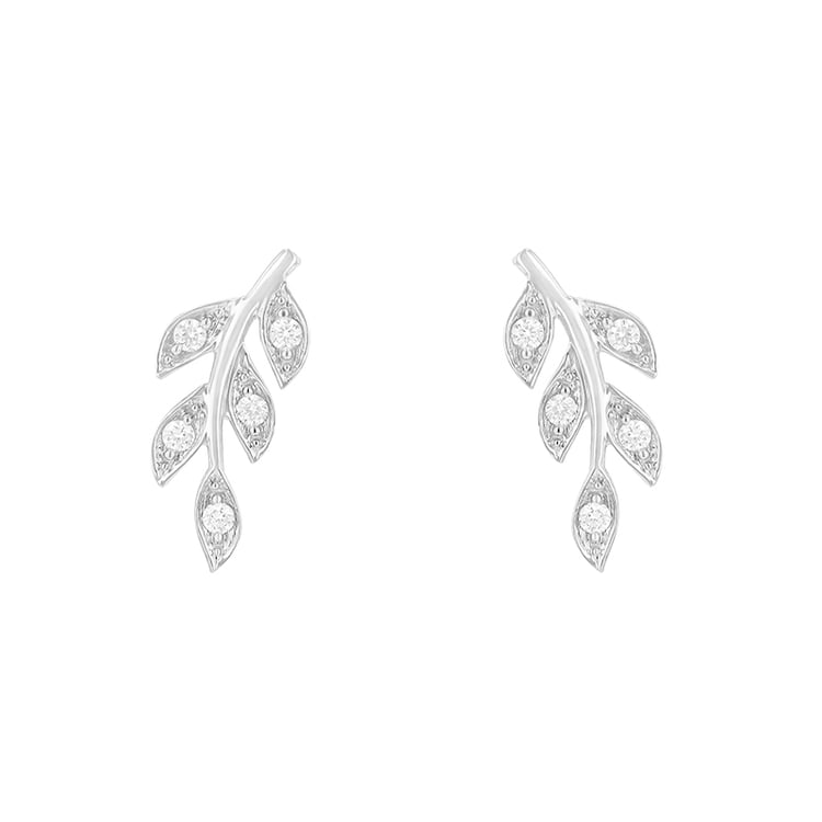 Diamantové náušnice v tvare lístkov z bieleho zlata 83103