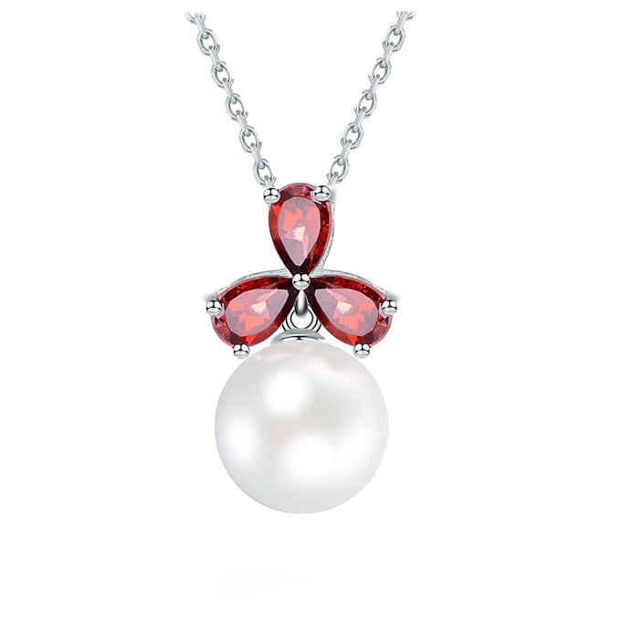 Granátový trojlístok s peroul v striebornom prívesku Odyle