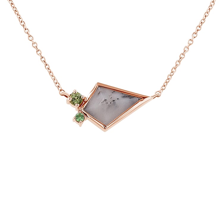 Náhrdelník s dendritickým opálom, olivínom a tsavorit granátom Luca