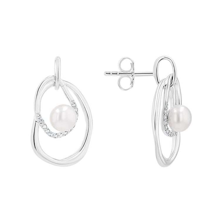 Strieborné perlové náušnice s bielym topásom 164030