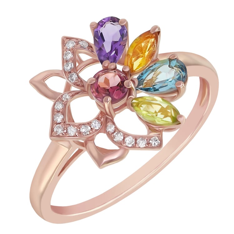 Zlatý prsteň plný farebných drahokamov Wes 18680