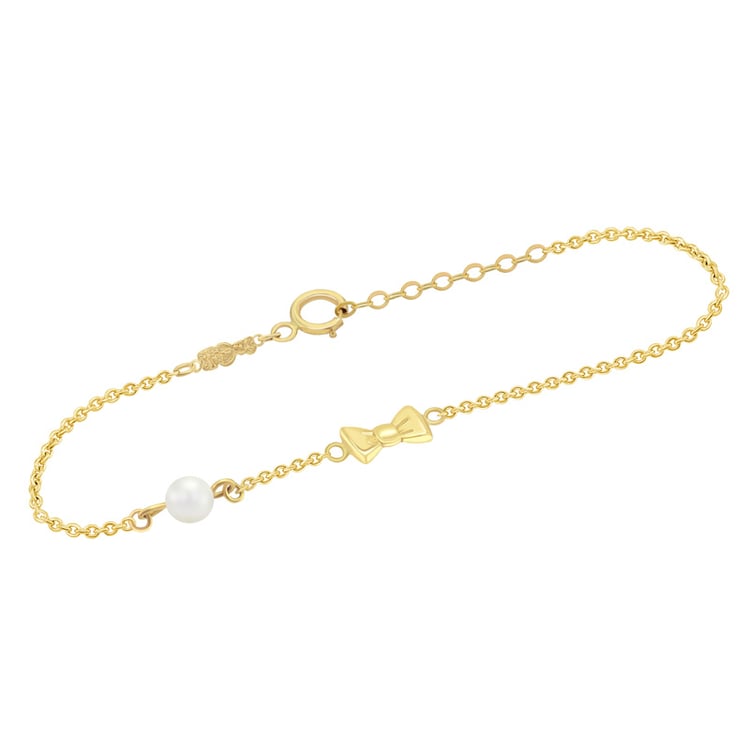 Zlatý detský náramok s mašličkou a perlou Lotta