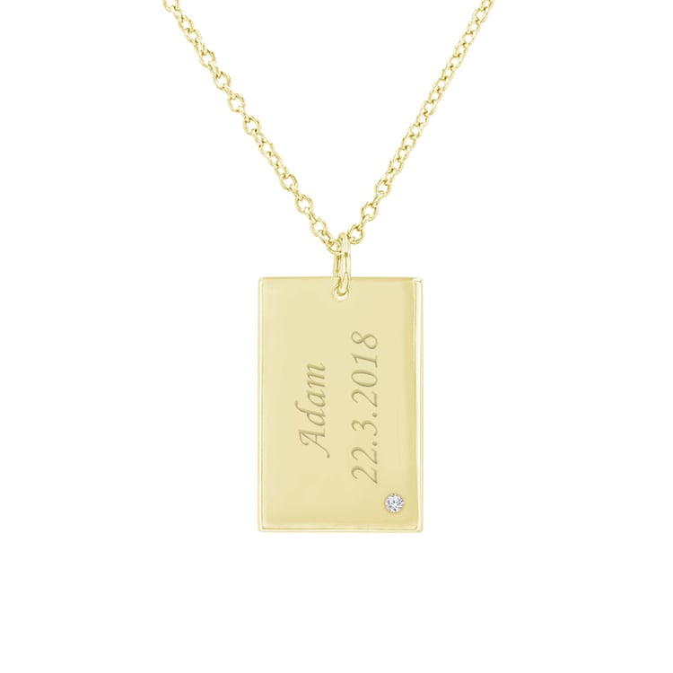 Strieborný obdĺžnikový prívesok s diamantom a gravírom Greg 100043