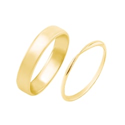 Zlaté svadobné prstene so zúženou dámskou obrúčkou Aello