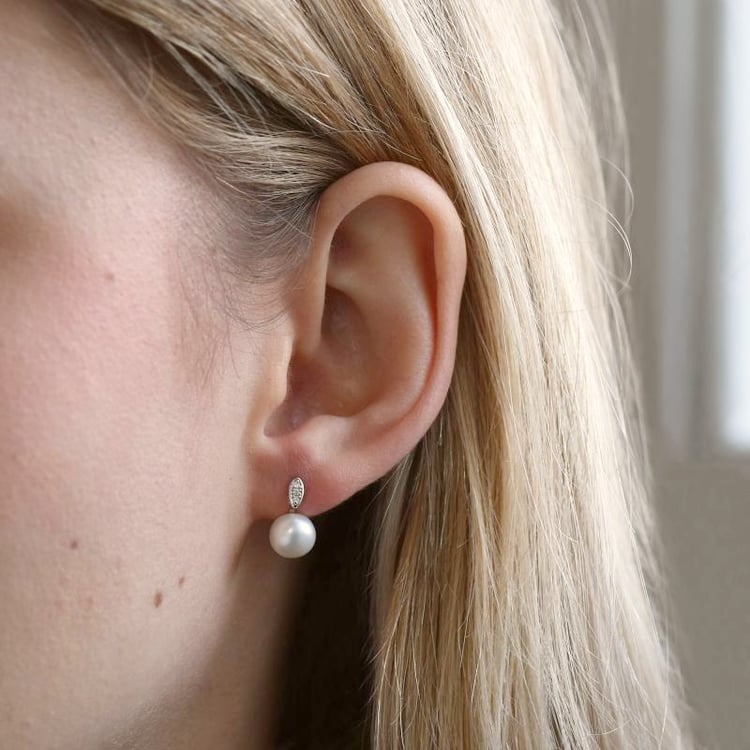 Zlaté perlové náušnice s diamantmi 107003