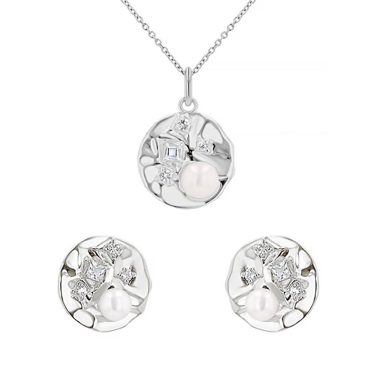 Kolekcia strieborných šperkov s perlami a bielymi topásmi Darleen 164111