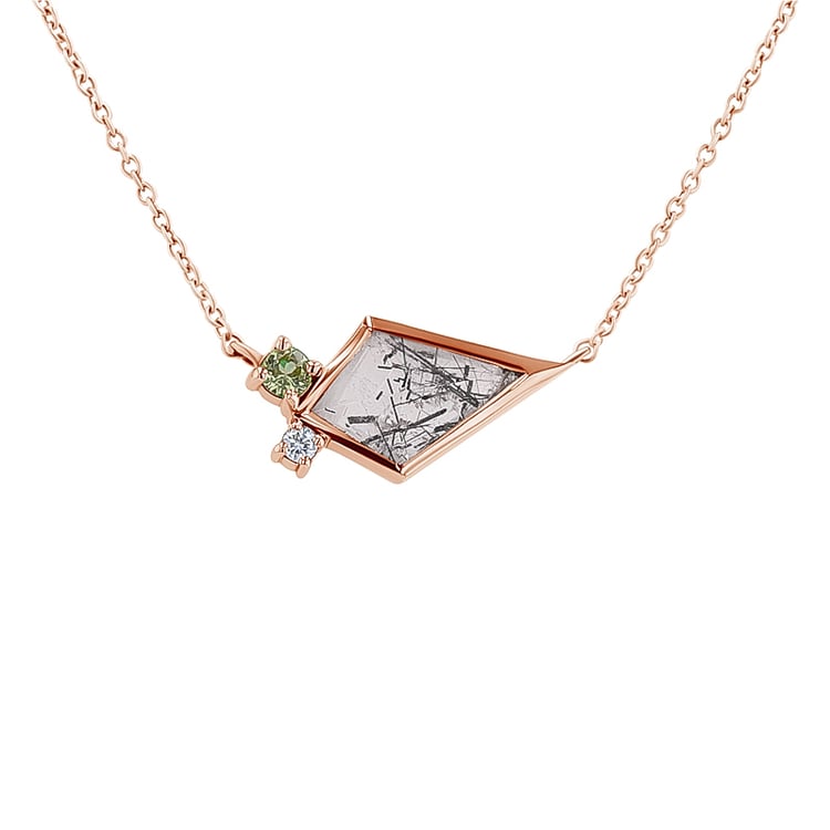 Náhrdelník s rutilovým krištáľom, olivínom a diamantom Luca