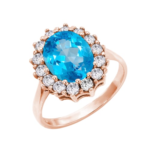 Prsteň s modrým topásom a diamantmi Zanite