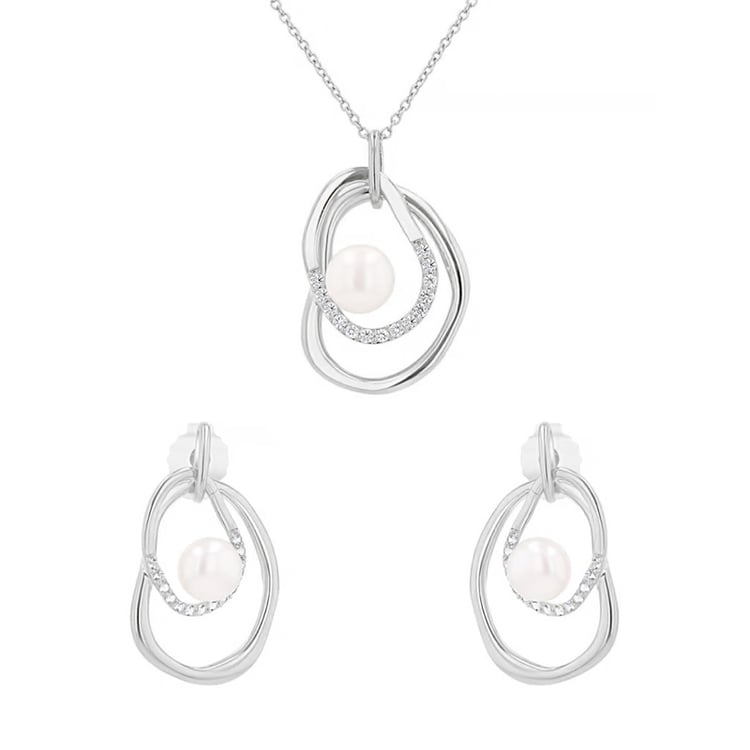 Kolekcia strieborných šperkov s perlami a bielymi topásmi Maral 164118