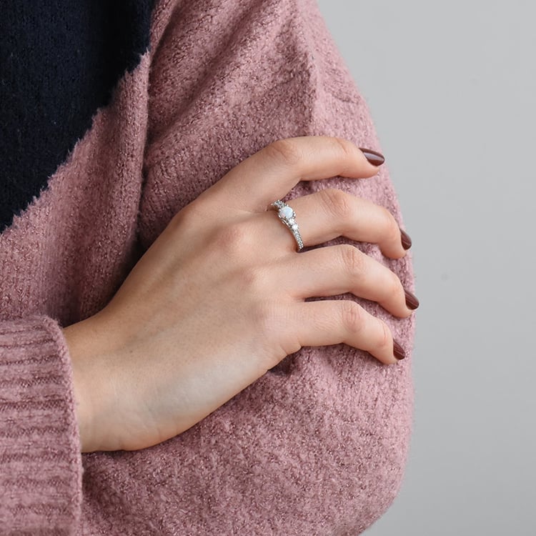 Strieborný prsteň s opál a zirkónmi 73508