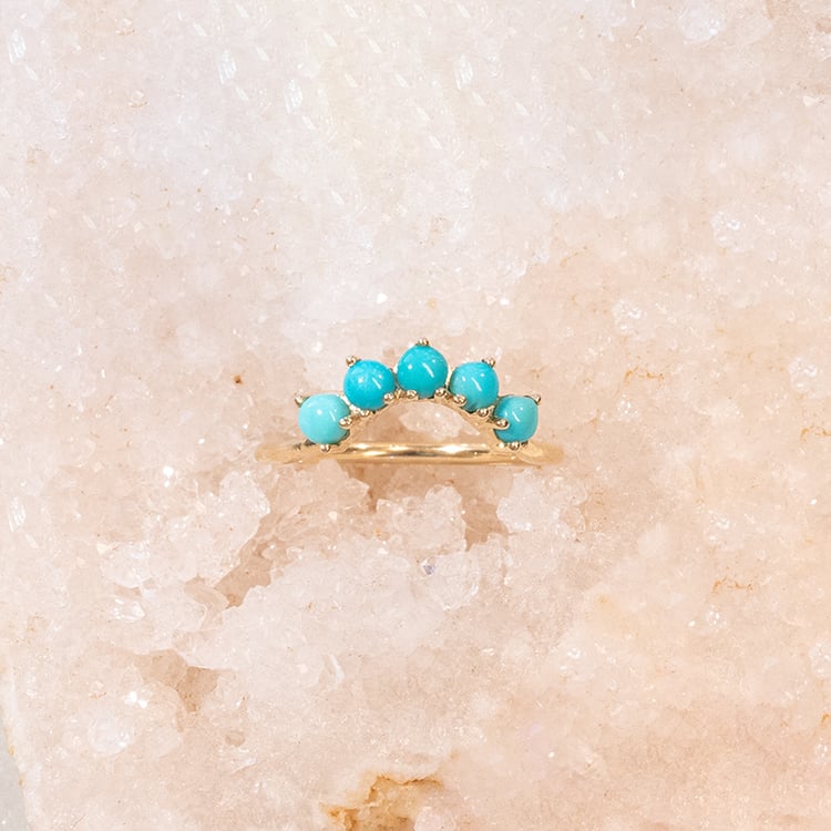 Vykrojený zlatý prsteň s tyrkysmi Najma 99259