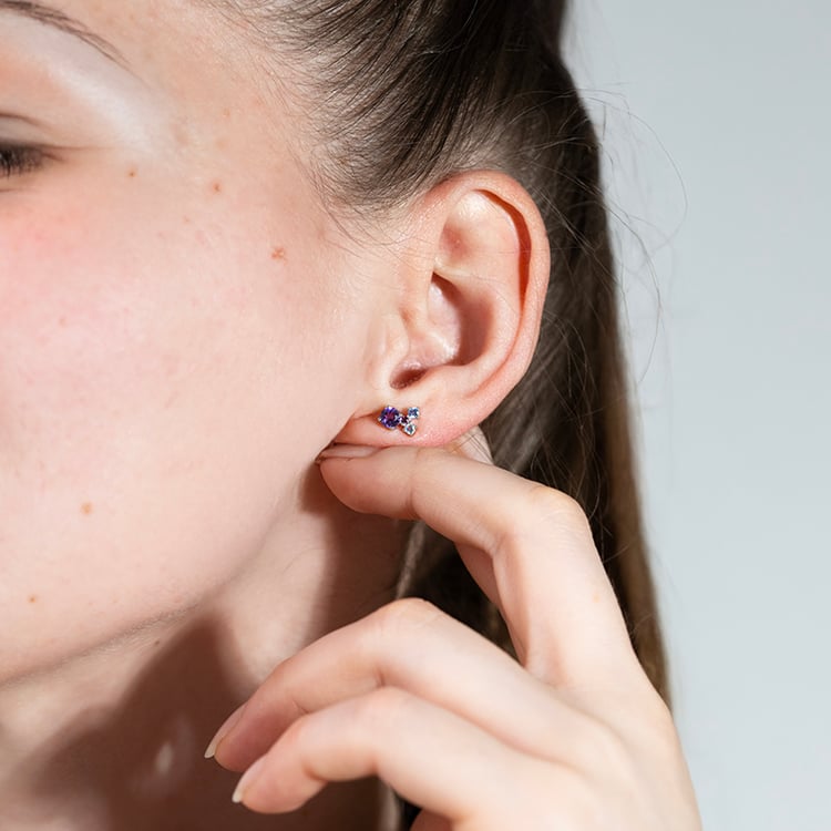 Fialové cluster náušnice s ametystmi a drahokamami Kerrie 150944