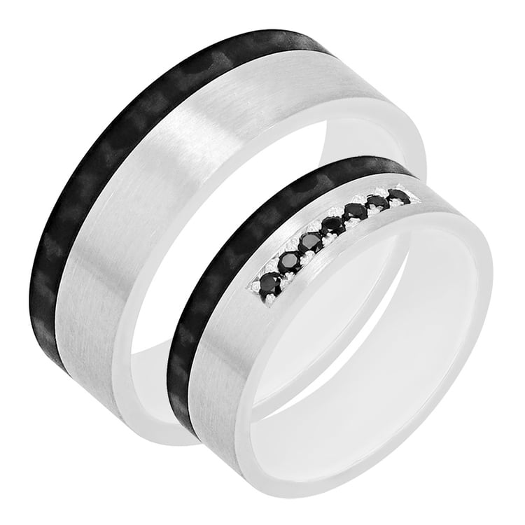 Karbonové snubné prstene s bielym zlatom 80135