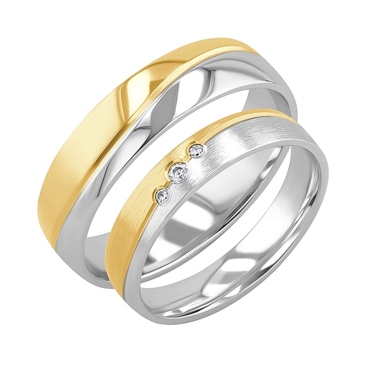 Zlaté svadobné obrúčky s tremi diamantmi Melton