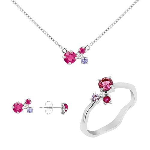 Strieborný set šperkov s turmalínmi, tanzanitmi, rubínmi a diamantmi Halli