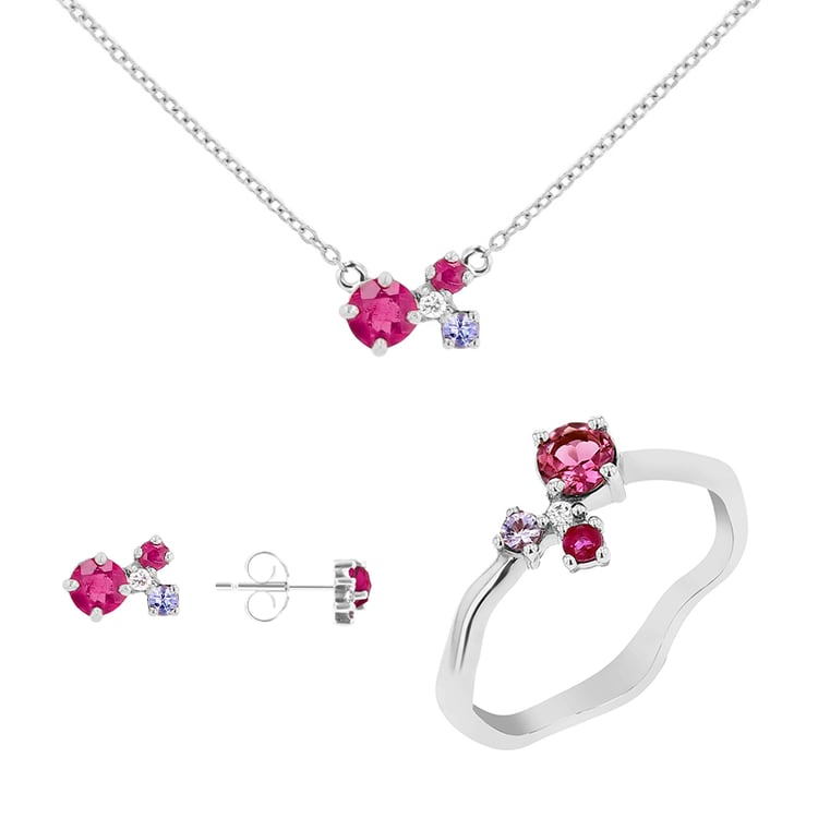 Strieborná kolekcia šperkov s turmalínmi, tanzanitmi, rubínmi a diamantmi Halli 116175