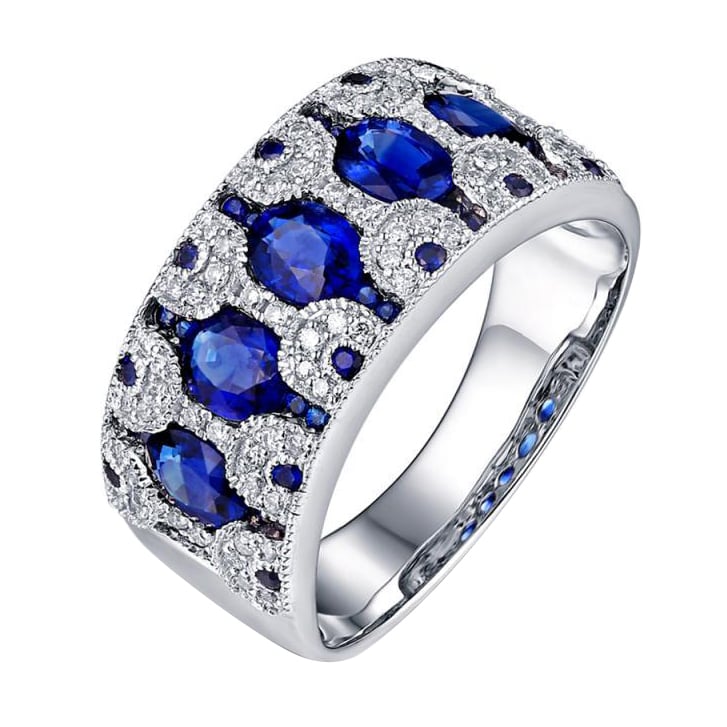 Zlatý prsteň s oválnymi zafírmi a diamantmi Iztel