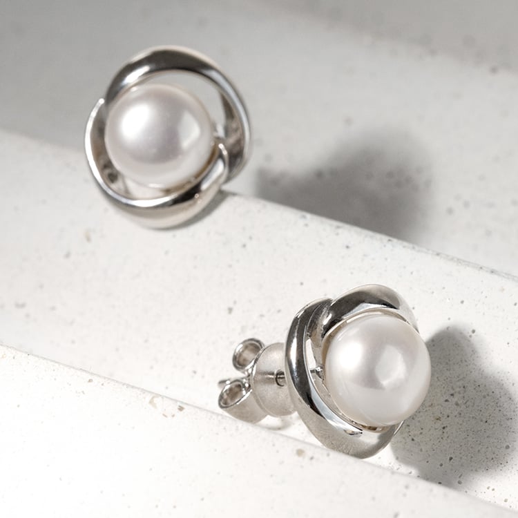 Strieborné napichovacie náušnice s perlami Anna 121835