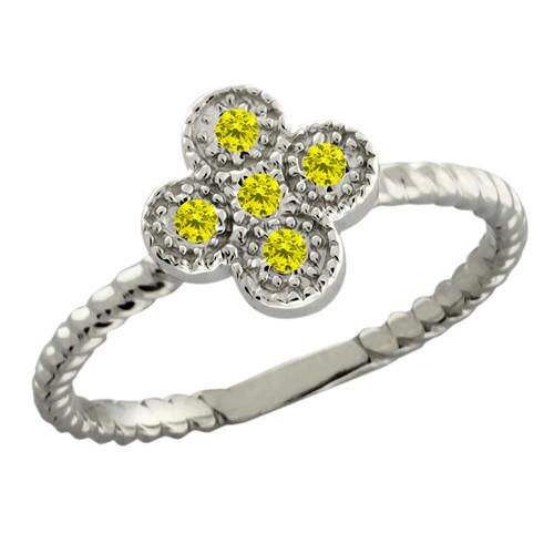 Zásnubný prsteň z bieleho zlata so žltými diamantmi 53439
