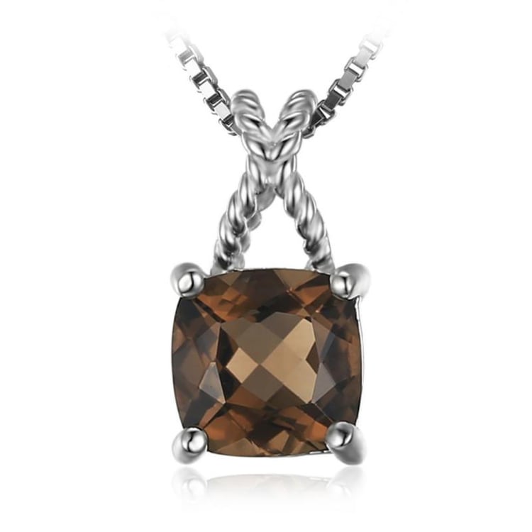 Strieborný náhrdelník s cushion dymovým quartzom Niazi