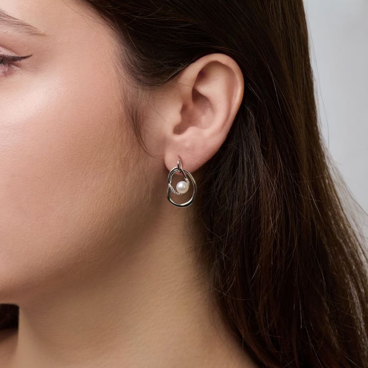 Strieborné perlové náušnice s bielym topásom 164009