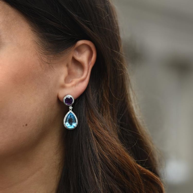 Diamantové náušnice s topásmi a ametystmi 47957