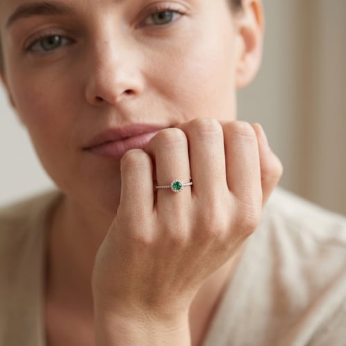 Strieborný halo prsteň so smaragdom a lab-grown diamantmi Louisa