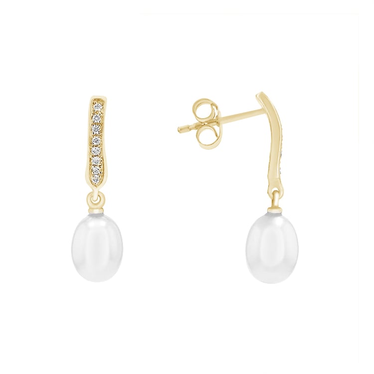 Zlaté perlové náušnice s diamantmi 78743