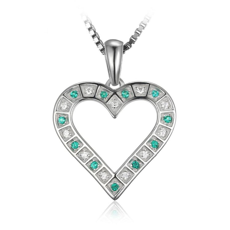 Strieborný náhrdelník v tvare srdca so smaragdmi a zirkonmi Giss