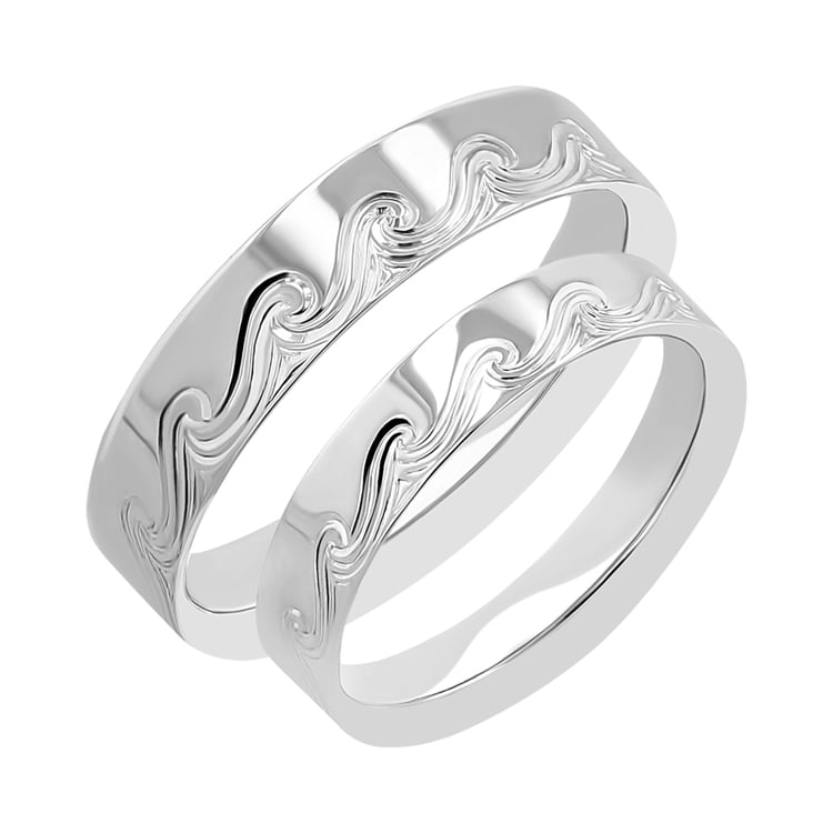 Svadobné obrúčky s ručnou rytinou vĺn Ozzy 116397