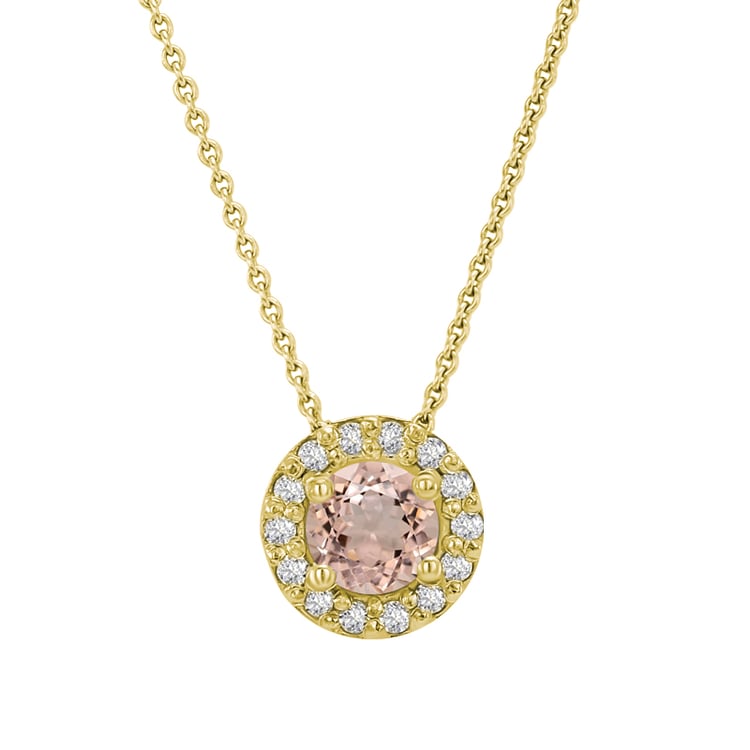 Morganit s diamantmi v zlatom halo náhrdelníku 32245