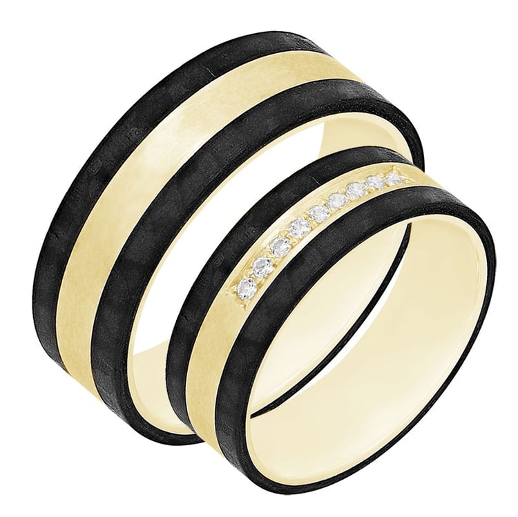 Snubné prstene z karbonu a zlata s diamantmi 80034