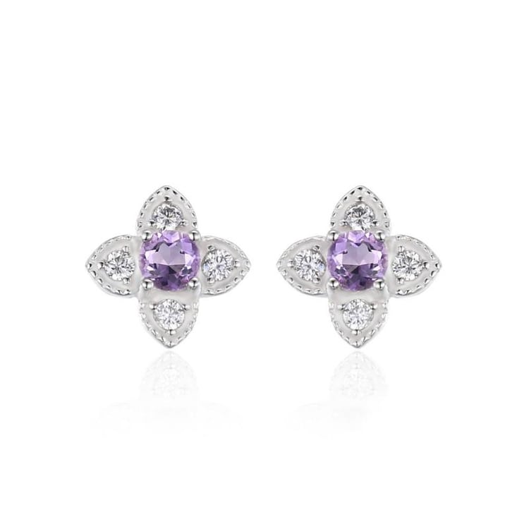 Strieborné ametystové kvietočky so zirkónmi Mette