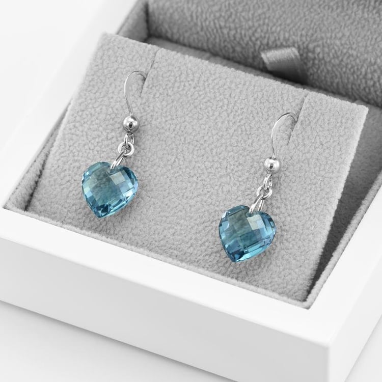 Strieborné náušnice s topásmi v tvare srdca 46326