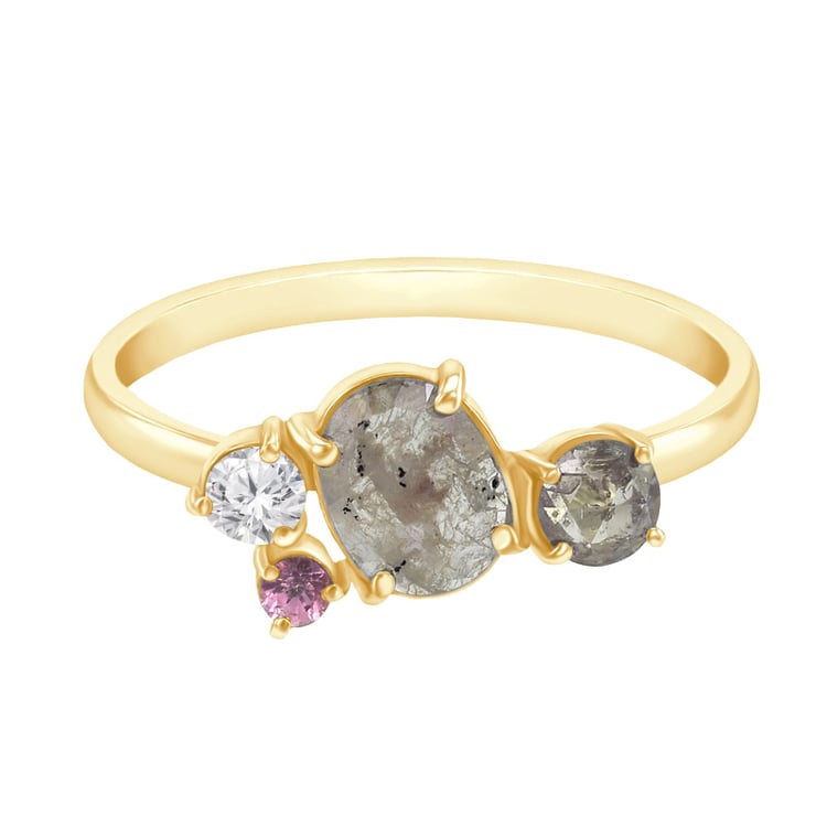 Cluster prsteň so salt and pepper diamantmi a zafírom Terra 134888