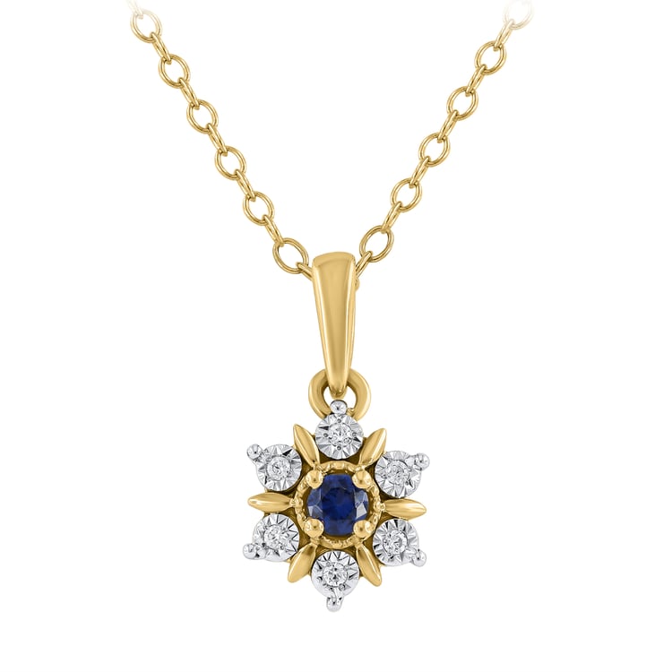 Elegantný prívesok v tvare kvetu so zafírom a prírodnými diamantmi Aarav