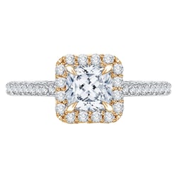 Zlatý zásnubný prsteň v halo štýle s cushion moissanitom Eliann