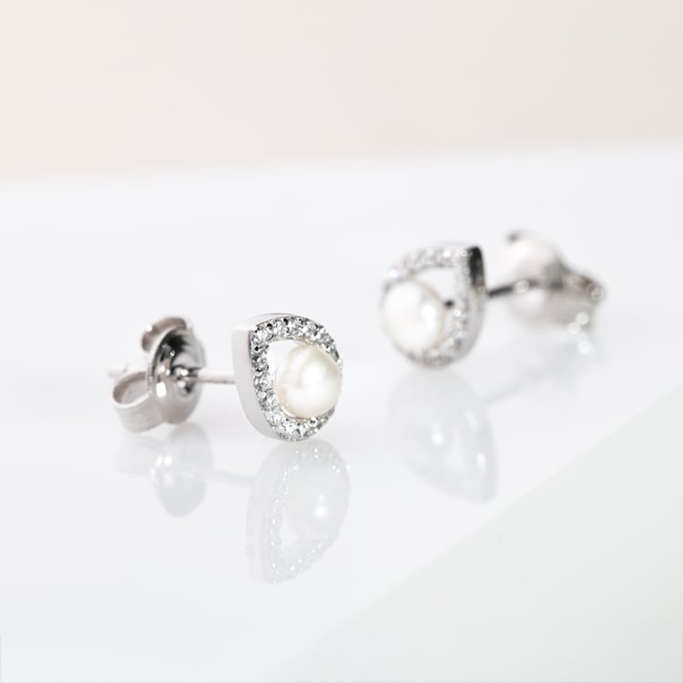 Perlové náušnice v tvare kvapky so zirkónmi Culbe 147606