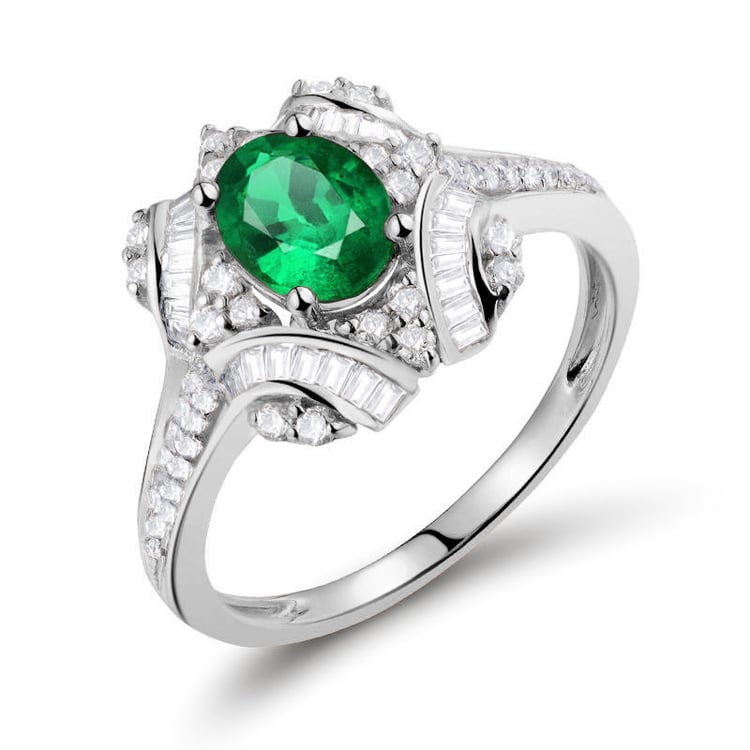 Zlatý prsteň s oválnym smaragdom a diamantmi Ross