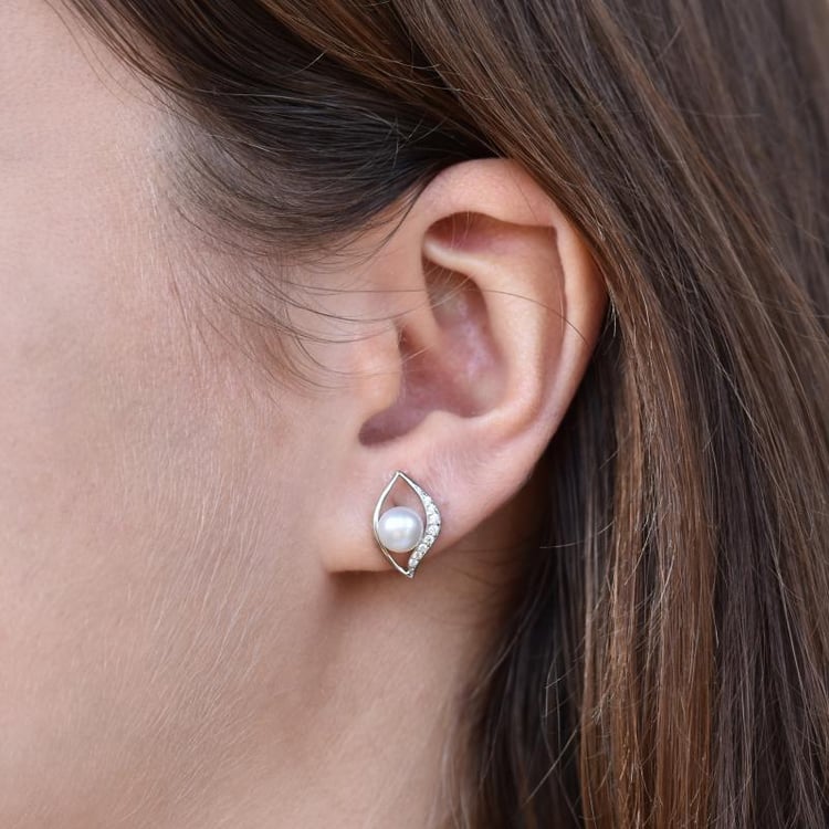 Perlové strieborné náušnice so zirkónmi Mattia 2702