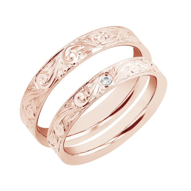 Vintage svadobné obrúčky s gravírovaním a diamantom Bolton 98402