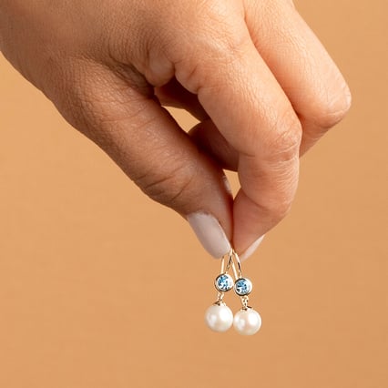 Zlaté perlové náušnice s lab-grown akvamarínmi Truett