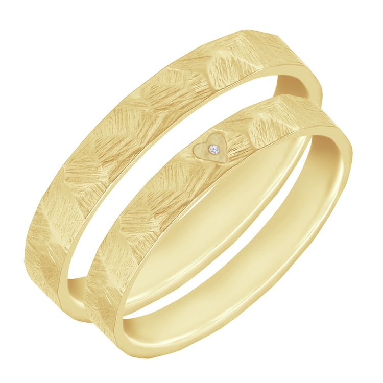 Tepané a škrabané snubné prstene so srdcom a diamantom Harri 106303