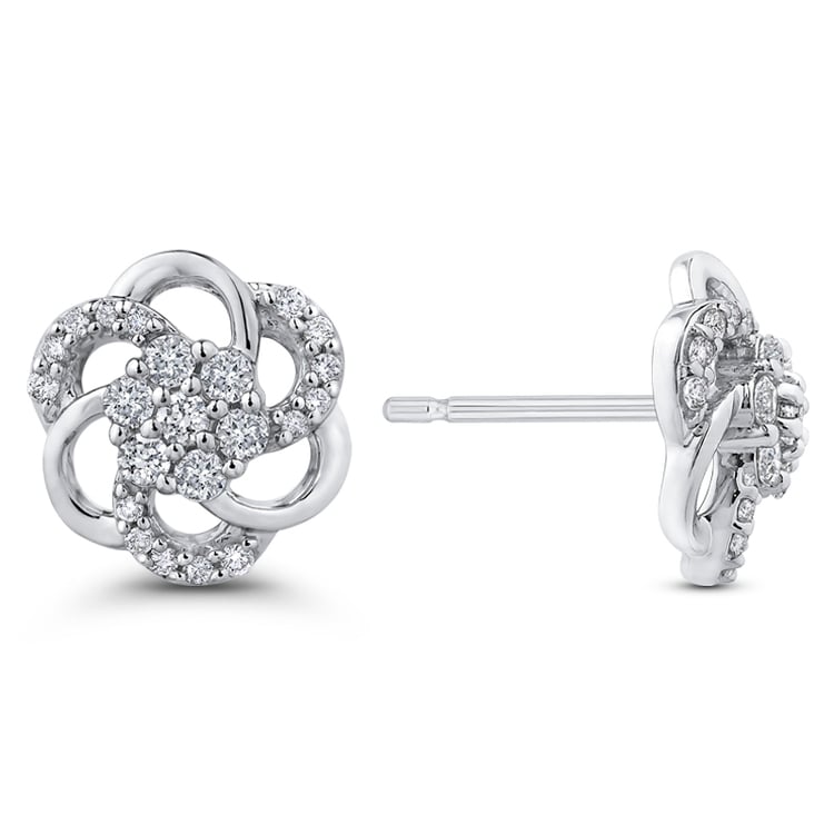 Zlaté náušnice s diamantovými kvety 50155