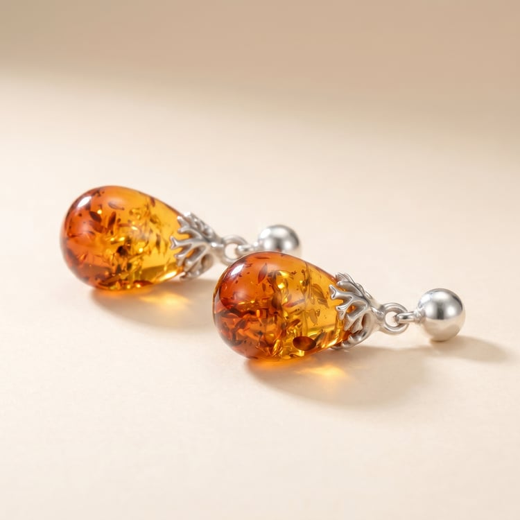 Strieborné visiace náušnice s jantarom Dana 166745