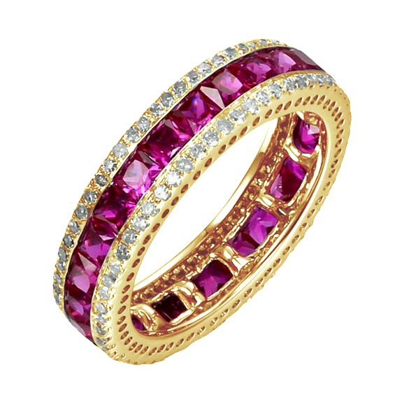 Zlatý prsteň s rubínmi a diamantmi 80654